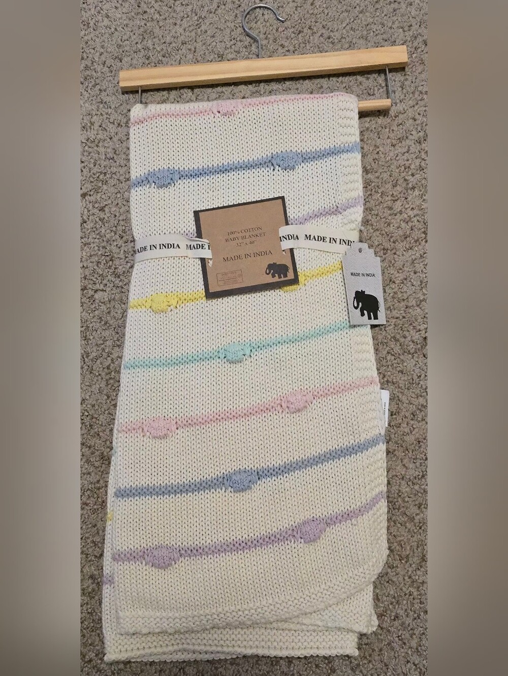 NWT Knitted Multicolored Baby Blanket 32" × 40"
